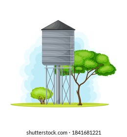 Water Tower or Water Tank with Supporting Pieces Vector Illustration