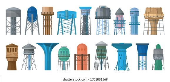 Water tower vector cartoon set icon. Vector illustration tank reservoir on white background. Isolated cartoon set icon water tower .