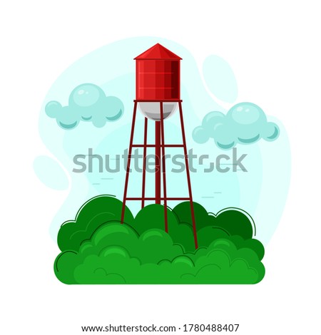 Water tower vector illustration. Farmhouse, the object of rural life and the rural landscape.