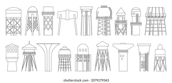 Water tower vector ouline set icon. Vector illustration tank reservoir on white background. Isolated ouline set icon water tower .