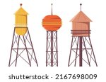 Water towers vector cartoon set isolated on a white background.