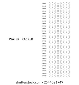 Water tracker. Habit tracker for month. Template mockup. Vector  personal organizer. Minimalist simple planner.