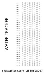 Water tracker. Habit tracker for month. Template mockup. Vector  personal organizer. Minimalist simple planner.