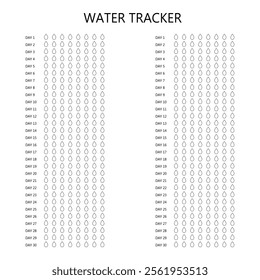 Water tracker. Habit tracker for month. Template mockup. Vector  personal organizer. Minimalist simple planner.