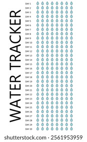 Water tracker. Habit tracker for month. Template mockup. Vector  personal organizer. Minimalist simple planner.