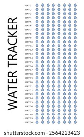 Water tracker. Habit tracker for month. Template mockup. Vector  personal organizer. Minimalist simple planner.