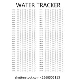 Water tracker. Habit tracker for month. Template mockup. Vector  personal organizer. Minimalist simple planner.