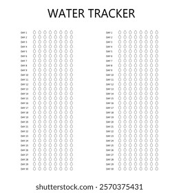 Water tracker. Habit tracker for month. Template mockup. Vector  personal organizer. Minimalist simple planner.