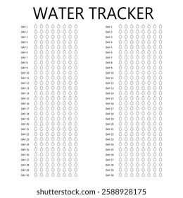 Water tracker. Habit tracker for month. Template mockup. Vector  personal organizer. Minimalist simple planner.