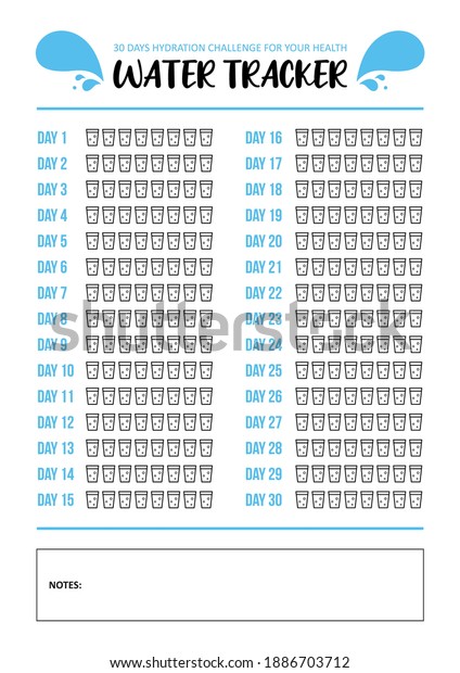 Water Tracker Printable A4 Template 30 Stock Vector (Royalty Free ...