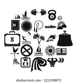 Water training icons set. Simple set of 25 water training vector icons for web isolated on white background