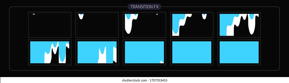 Animation der Wasserübergänge. Flüssige Transitions FX Sprite Blatt für Videospiel, Cartoon, Animation und Motion Design. bunter Szene Übergang. eps10 Vektorillustration Illustration.