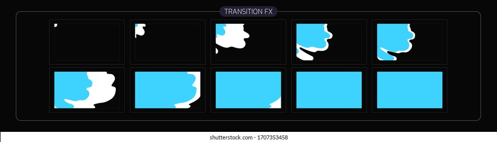 Animation der Wasserübergänge. Flüssige Transitions FX Sprite Blatt für Videospiel, Cartoon, Animation und Motion Design. bunter Szene Übergang. eps10 Vektorillustration Illustration.