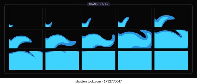 Water transition animation. liquid Transitions FX sprite sheet of ready for video game, cartoon, animation and motion design. colorful scene transition. eps 10 vector illustration.