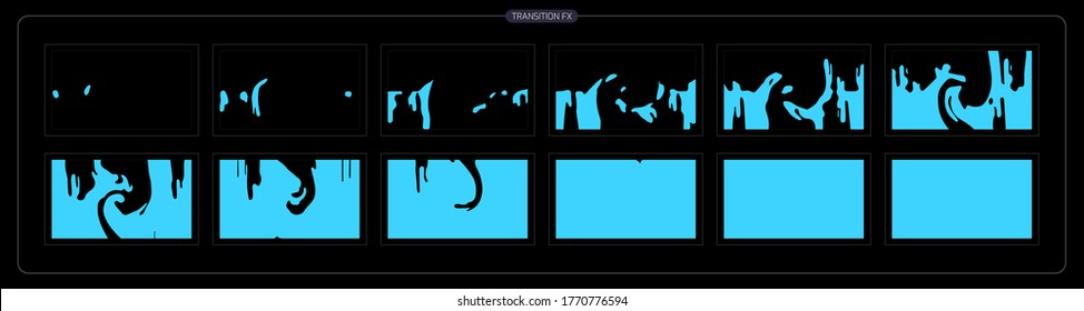 Water Transition animation. liquid Transitions FX sprite sheet of ready for video game, cartoon, animation and motion design. colorful scene transition. EPS10 Vector illustration.