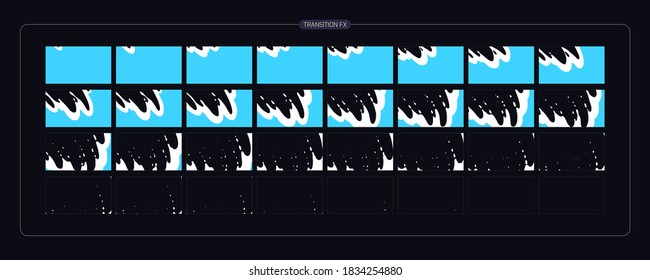 Water transition animation. liquid Transitions FX sprite sheet of ready for video game, cartoon, animation and motion design. colorful scene transition.