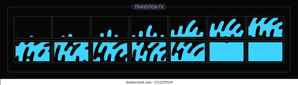 Water Transition Effect. liquid Transitions FX sprite sheet of ready for video game, cartoon, animation and motion design. colorful scene transition. eps 10 vector illustration.