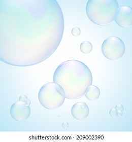water transparent bubbles vector in blue background 