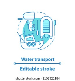 Water transport concept icon. Coble, motor boat idea thin line illustration. Fishing. Vector isolated outline drawing. Editable stroke