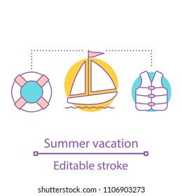 Water transport concept icon. Summer vacation. Sailing idea thin line illustration. Sailboat. Vector isolated outline drawing. Editable stroke