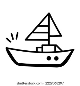 Water transport, hand drawn icon of yatch 