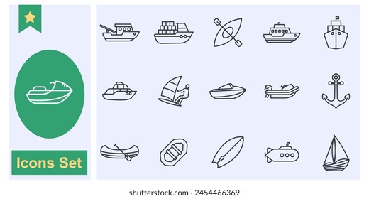 water transport icon set symbol collection, logo isolated vector illustration