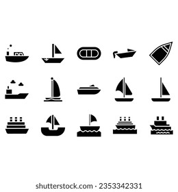 Water Transport Icons, concept Monoline Icons created on 64x64 pixel aligned, perfect grid giving a clean and crisp appearance. Adjustable punch weight.