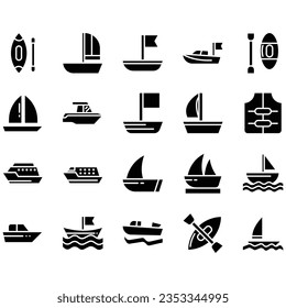 Water Transport Icons, concept Monoline Icons created on 64x64 pixel aligned, perfect grid giving a clean and crisp appearance. Adjustable punch weight.