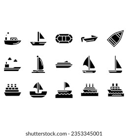 Water Transport Icons, concept Monoline Icons created on 64x64 pixel aligned, perfect grid giving a clean and crisp appearance. Adjustable punch weight.