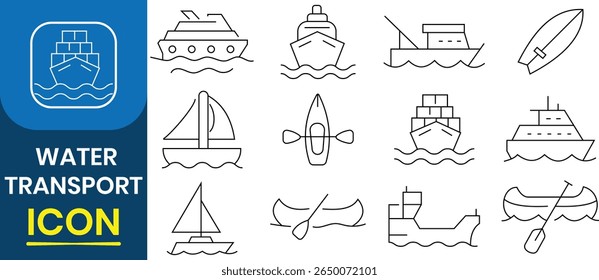 Water Transport icons, vector set. Outline icons related to water transport icon set symbol collection, logo design. Vector illustration.