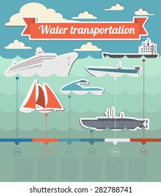 Water transport infographics elements. Nautical. Retro styled illustration. Vector