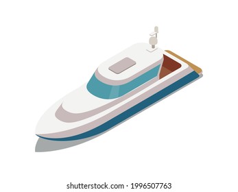 Water transport isometric icon with 3d white yacht vector illustration