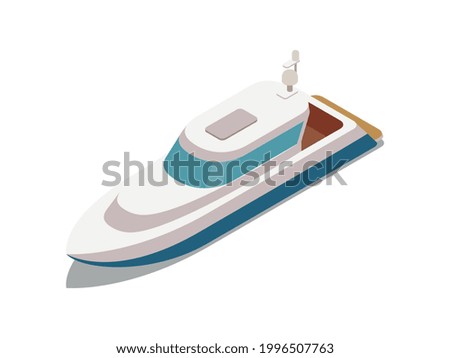 Water transport isometric icon with 3d white yacht vector illustration