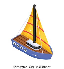 Water transport, an isometric icon of sailboat 