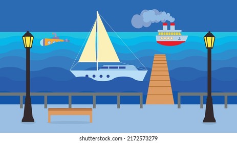 water transport near the pier at night