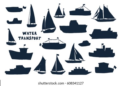 water transport silhouette set.