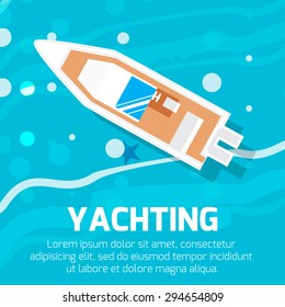 Water transport - top view motor yacht. Vector illustration.
