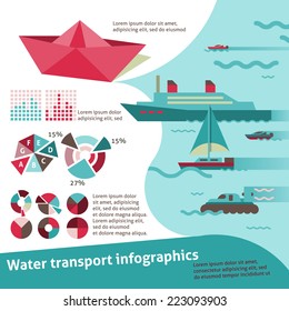 Water transport travel infographic set with sail ship yacht scooter vector illustration
