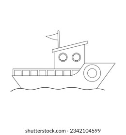 Doodle vectorial de transporte de agua. Barco de pescadores dibujado a mano aislado de fondo blanco. Transporte, concepto de viaje