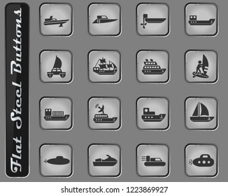 water transport vector web icons on the flat steel buttons