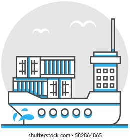 Water Transportation - Infographic Icon Elements from Logistics and Transport Set. Flat Thin Line Icon Pictogram for Website and Mobile Application Graphics.