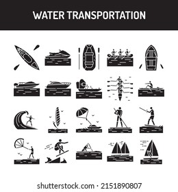 Water transportation line icons set. Isolated vector element. Outline pictograms for web page, mobile app, promo. Editable stroke.