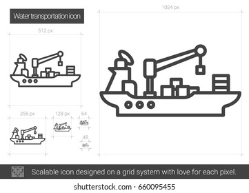 Icono de línea vectorial de transporte de agua aislado en fondo blanco. Icono de línea de transporte de agua para infografía, sitio web o aplicación. Icono escalable diseñado en un sistema de cuadrícula.