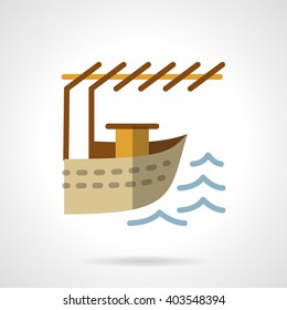 Water transportation vessels. Jetty for boat. Fishing, sea resort. Flat color style vector icon. Web design element for site, mobile and business.