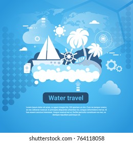 Water Travel Web Banner With Copy Space On Blue Background Vector Illustration