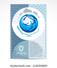 Water Treatment Company Advertising Flyer. Global Water Circulation Conceptual Design, Blue Planet.