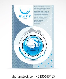 Water treatment company advertising flyer. Global water circulation conceptual design, vector planet Earth illustration with direction arrows.
