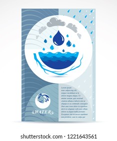 Water Treatment Company Advertising Flyer. Global Water Circulation Conceptual Design, Blue Planet.