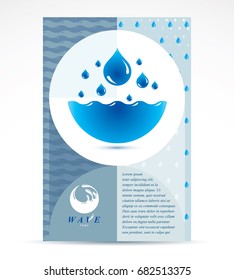 Water treatment company advertising flyer. Global water circulation conceptual design, blue planet.