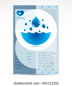 Water treatment company advertising flyer. Global water circulation conceptual design, blue planet.